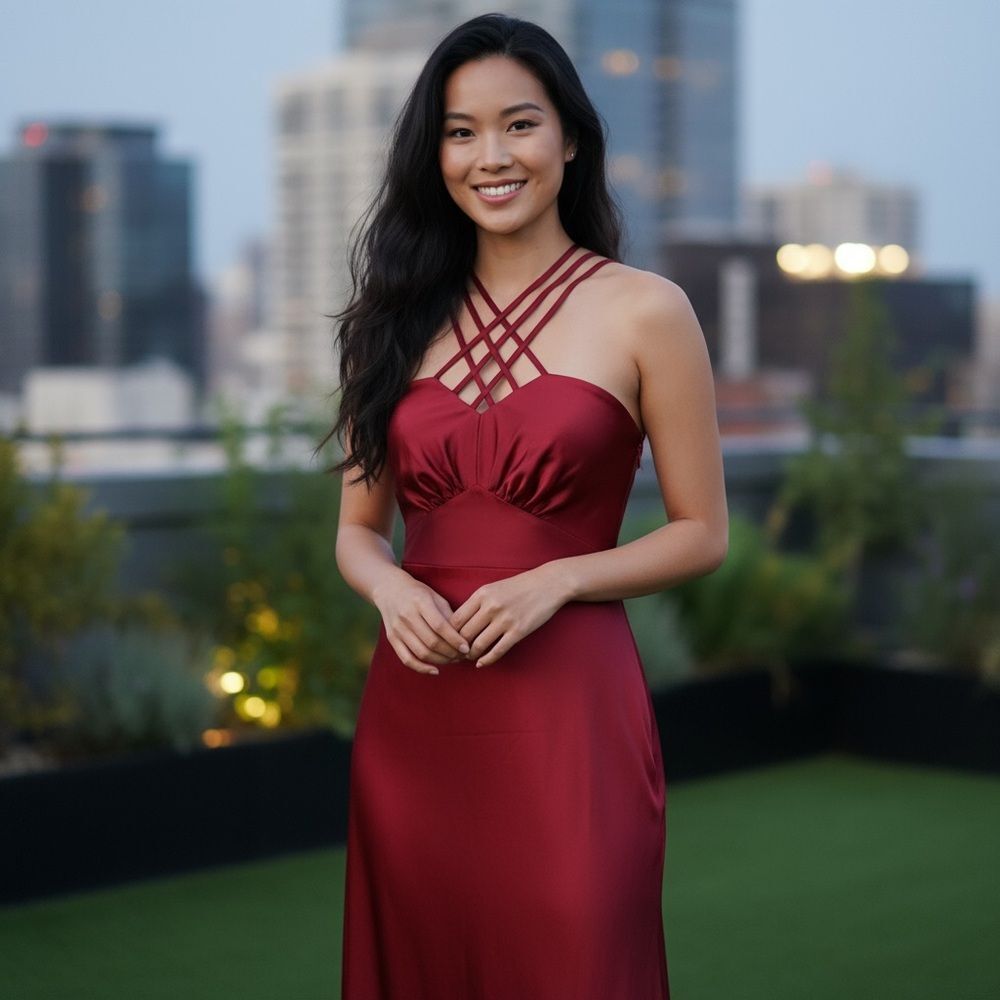 Vintage Red Strappy Long Evening Dress Sz Small